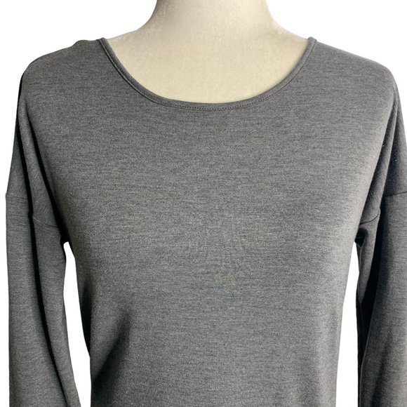 Banana Republic Reversible Faux Wrap Top S Grey Long Sleeves Stretch Knit - Picture 2 of 6